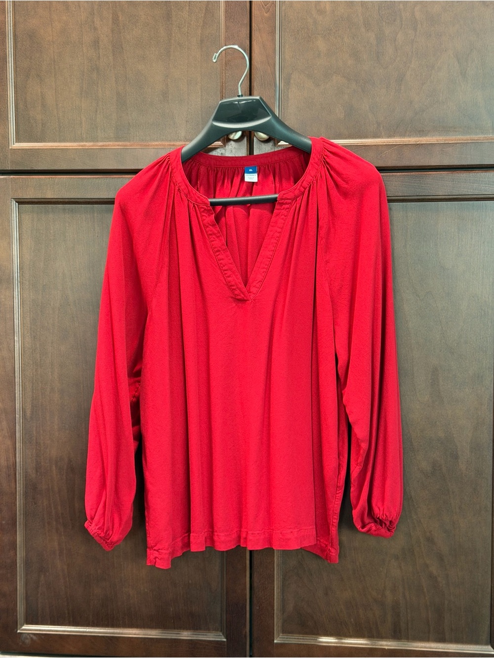 Old Navy Red V-Neck Peasant Blouse